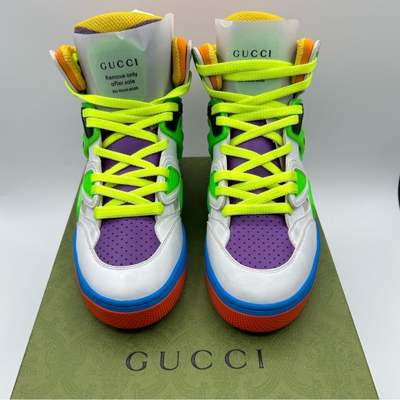 Gucci Basket High Top Women Sneaker in Multi C Distressed Demetra US 7 - Picture 6 of 10